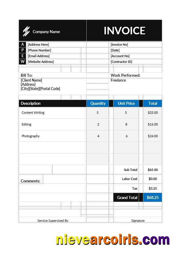 Self Employment Contractor Invoice